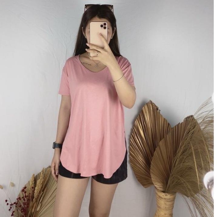 Ready ATASAN KAOS POLOS BELAH SAMPING V NECK BAHAN SPANDEX RAYON / ATASAN BLOUSE KAOS WANITA BELAH S