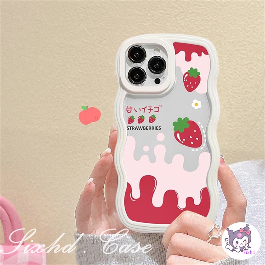 OPPO A57 A77s A76 A96 A55 A16K A15 A16 A74 A54 A53 A33 A32 A31 A9 A5 A5s Reno 8T 8Z 7Z 6Z 5Z 5 A95 A94 A93 A92 A77 A52 F9 Cute Fruit Strawberry Peach Cartoon  Wave Frame Phone Case Soft Silicon Anti falling Dust-proof Cover