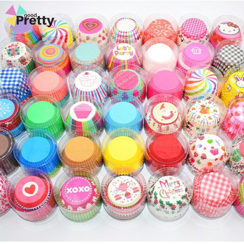 100 Pcs Muffin Warna-warni Cupcake Kertas Cangkir Kue Kotak Kue Cup Case Cup Cake Kertas Kue - PD