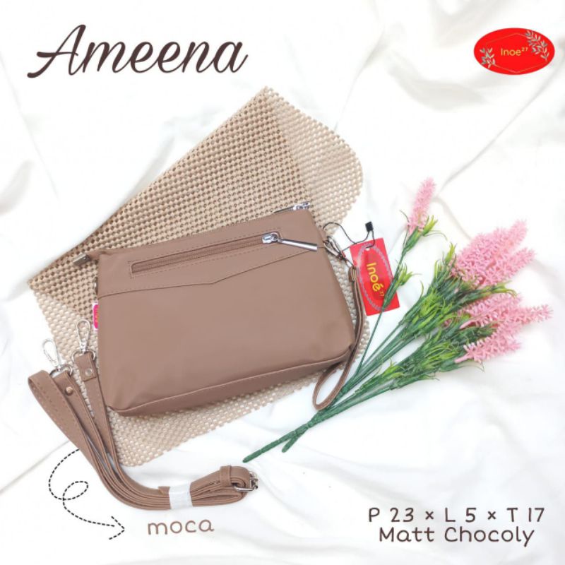 TAS AMEENA BAG BY INOE BAHAN CHOCOLY ANTI AIR WATERPROOF SELEMPANG TALI PANJANG PENUTUP RESLETING PREMIUM