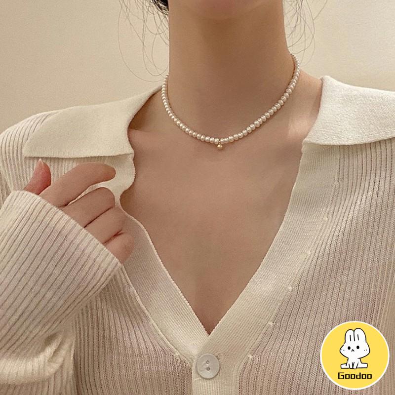 Kalung Korea Desain Rantai Klavikula Mutiara Liontin Bola Emas Kecil Kalung Elegan Fashion Untuk Wanita-Doo