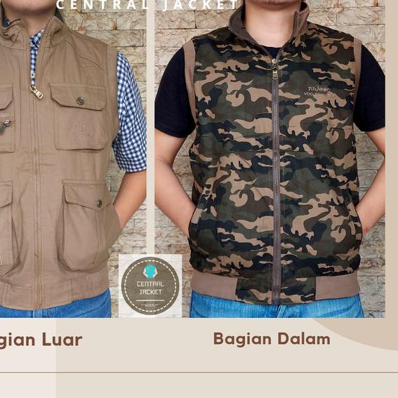 ROMPI JEEP PRIA BOLAK BALIK LORENG - JAKET ROMPI OUTDOOR - ROMPI PRIA - Cokelat, 3XL(XXL lokal)