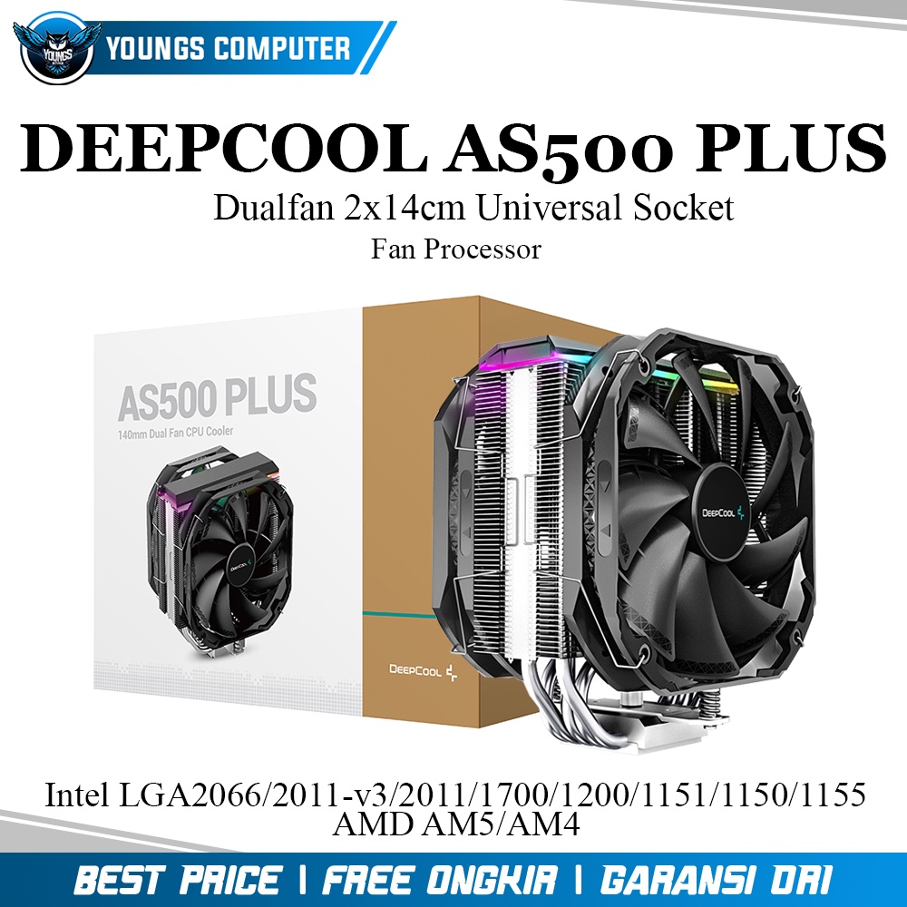 CPU COOLER DEEPCOOL AS500 PLUS ARGB DUALFAN 2x14cm Universal Socket