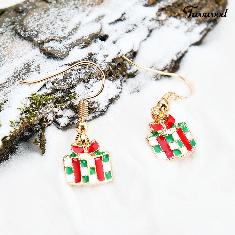 6 Pasang Anting Hook Desain Santa Claus Snowflake Jingle Bell Untuk Wanita