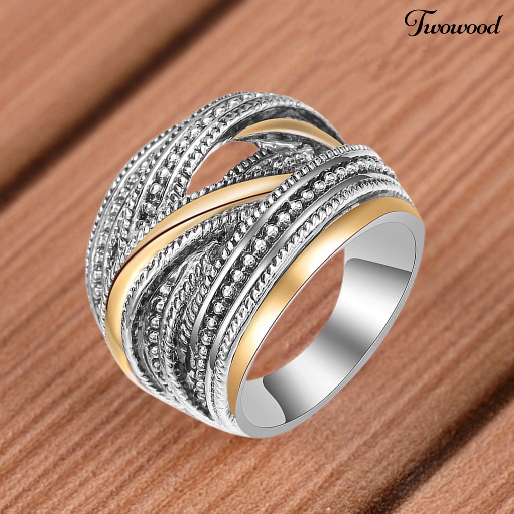 Twowood Cincin Antik Bentuk Geometri Lebar Bahan Alloy Untuk Wanita