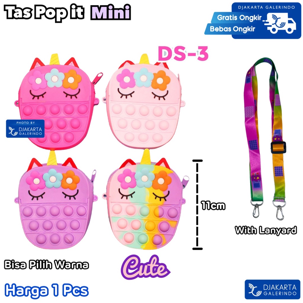 Tas Pop it Anak Unicorn Hello Kitty Cute Rainbow Import