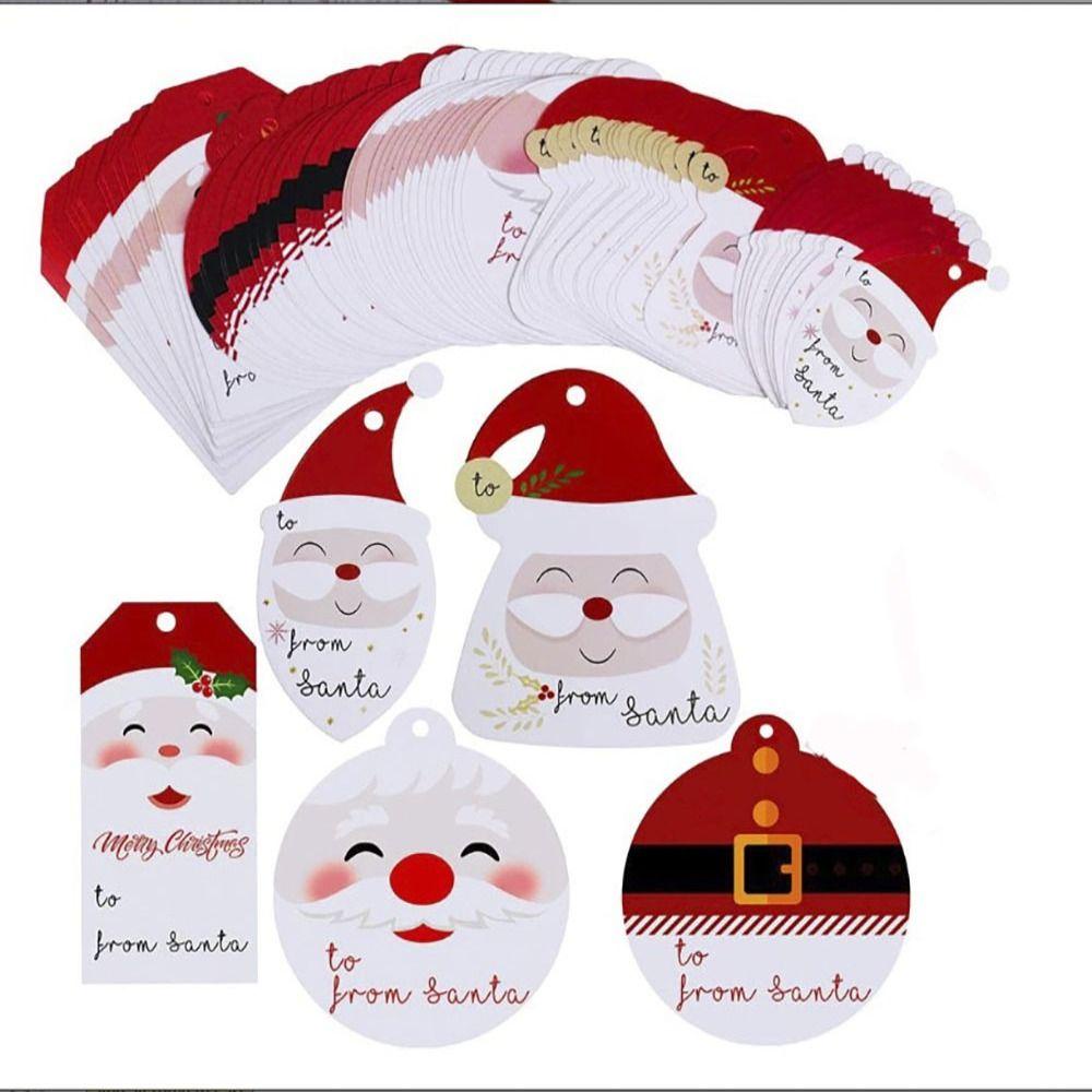 Top 100PCS Tag Gantung Natal Kreatif Bookmark Paket Dekorasi Kartun Santa Claus