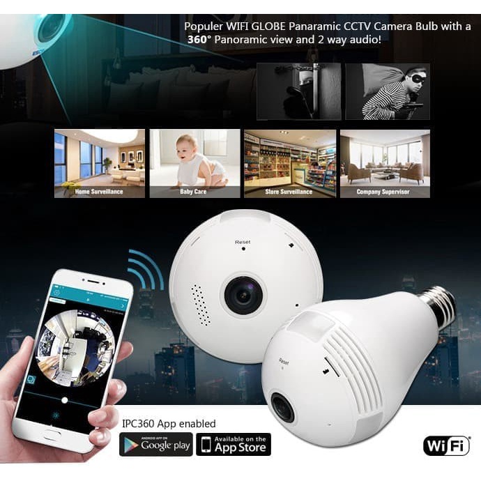 IP Camera CCTV Bulb WiFi Panoramic V380 Lampu Bohlam VR Spy Cam Owlcam