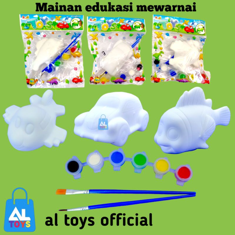 MAINAN EDUKASI MEWARNAI BENTUK MOBIL, PESAWAT, SUDAH DILENGKAPI KUAS & CAT MAINAN CAT AIR MEWARNAI