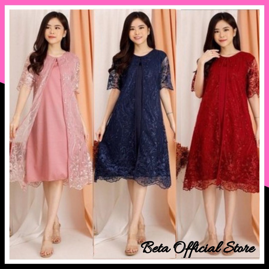 Baju Dress Pesta Natal Imlek Remaja Modern Gaun Midi Dres Meiwa Wanita Dewasa Trendy Mewah Elegan An