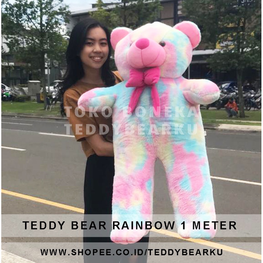 Teddy Bear Boneka Beruang Jumbo 1M. Limited Edition Warna Pelangi Rainbow