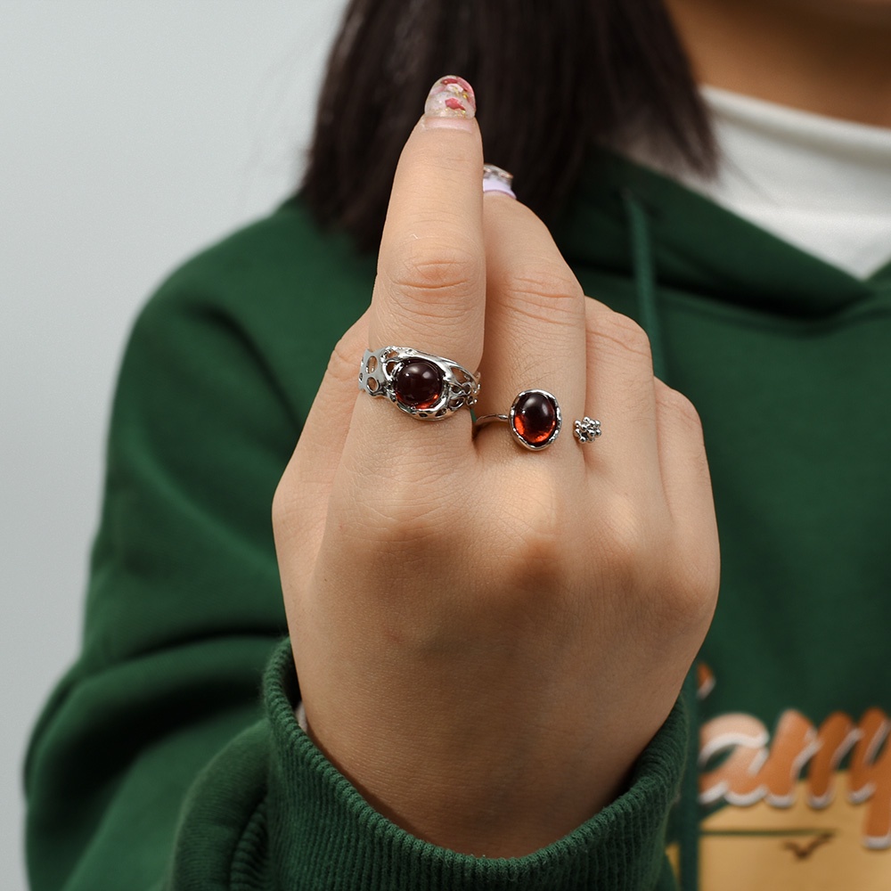 Cincin Batu Akik Merah Model Terbuka Dapat Disesuaikan Untuk Wanita