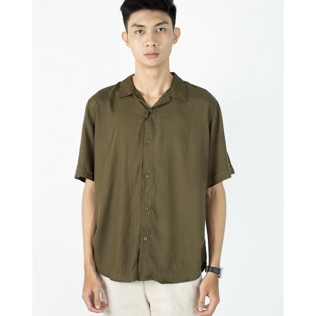 FortKlass Rayon Polos Army Kemeja Polos Pria Lengan Pendek Kasual Cowo - L