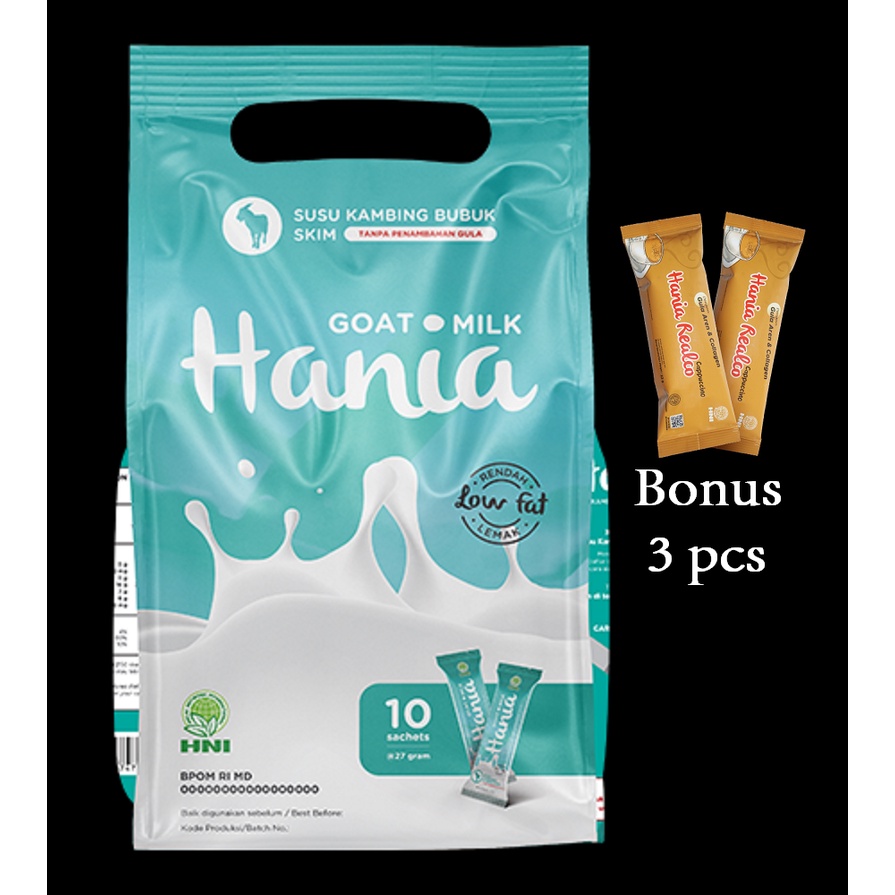 

HANIA SUSU KAMBING (HGM) SKIM - rendah lemak tanpa gula - bonus hania realco cappucino 3 pcs