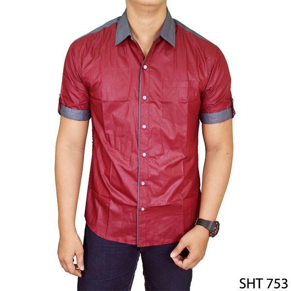 Kemeja Casual Lengan Pendek Pria Katun Biru – SHT 861