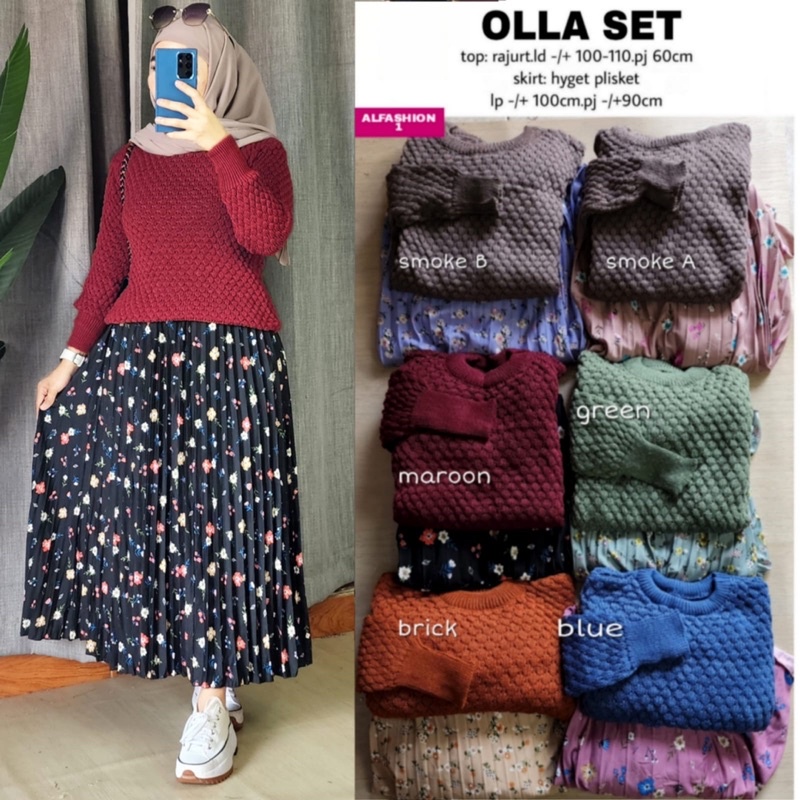 OLLA SET (COD) FASHION WANITA-SET ROK PLISKET-SETELAN JUMBO LD 110-SET RAJUT WANITA-BAJU MURAH WANIT