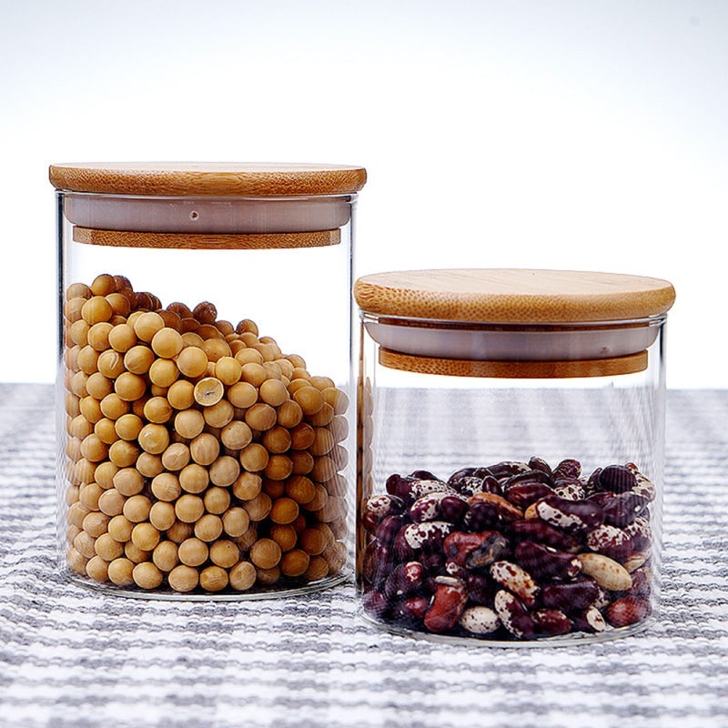 ZOWI Toples Makanan Ringan Tutup Kayu Toples Bumbu / Snack Jar Kaca Borosilicate Glass Jar Premium