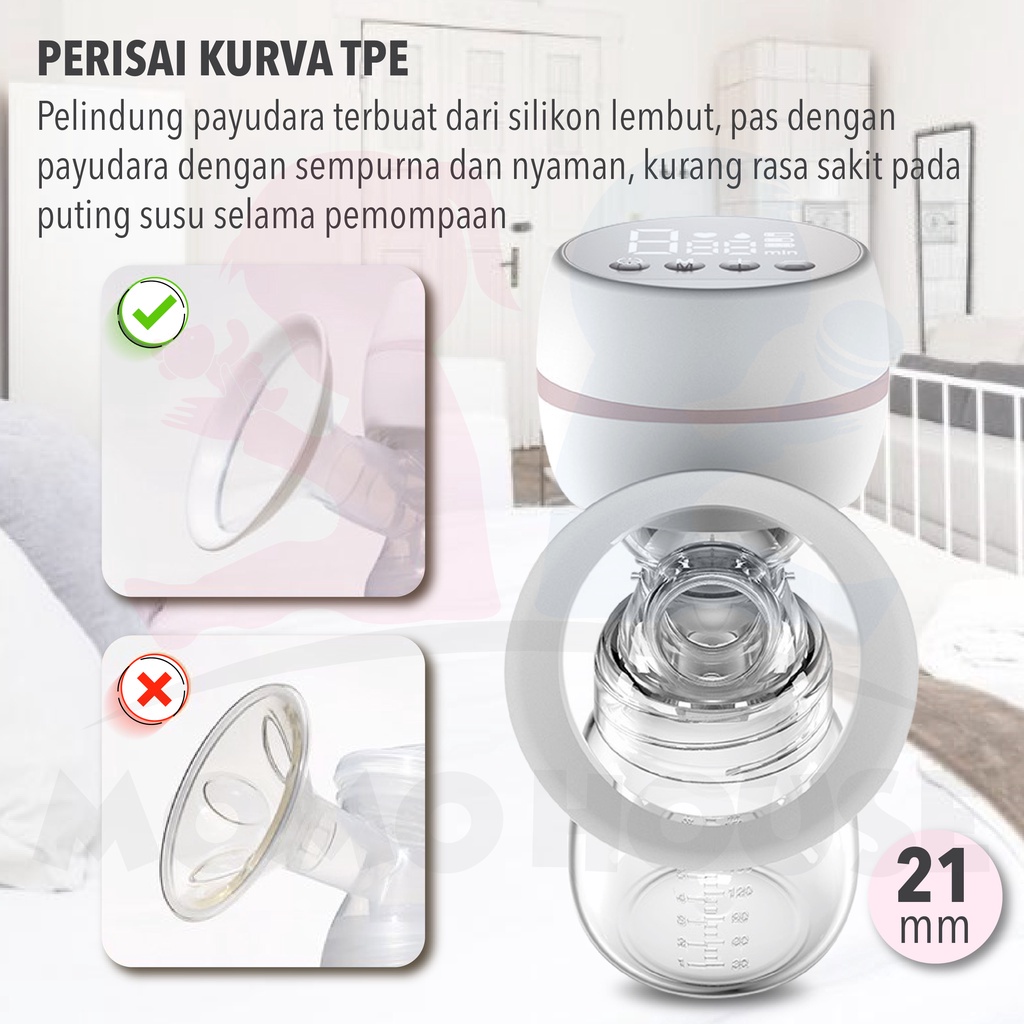 MOMO HOUSE Pompa ASI Elektrik Portable Rechargeable Single Electric Breast Pump