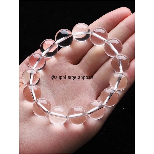 gelang batu kristal healing CLEAR QUARTZ  8mm 10mm bening natural akik