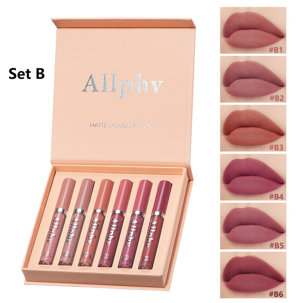 【Dapat 6pcs】Allphv Matte Lipstik Set Tahan Air Non-memudar Lembut ​Tahan Lama Pelembab Pigmentasi Tinggi