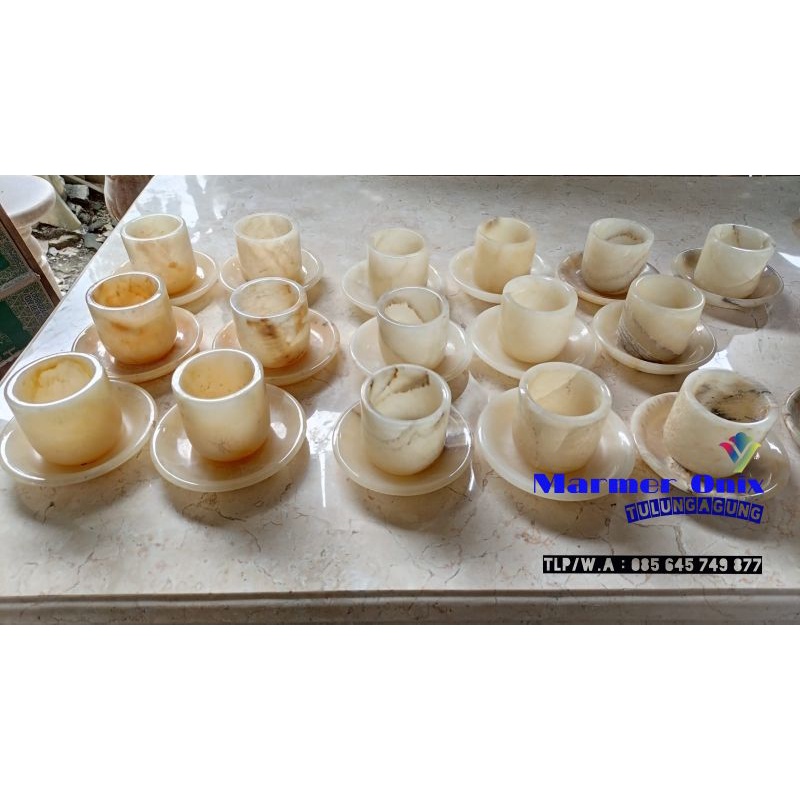 Set gelas dan lepek batuan onix Terlaris