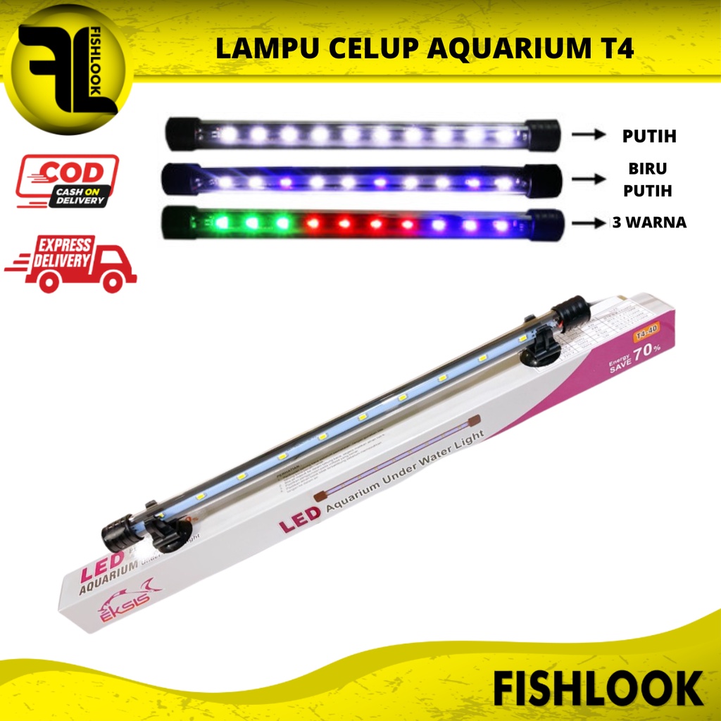 LAMPU CELUP LED AQUASCAPE AQUARIUM T4 20-60CM PUTIH BIRU 3 WARNA DALAM AIR TERBAIK