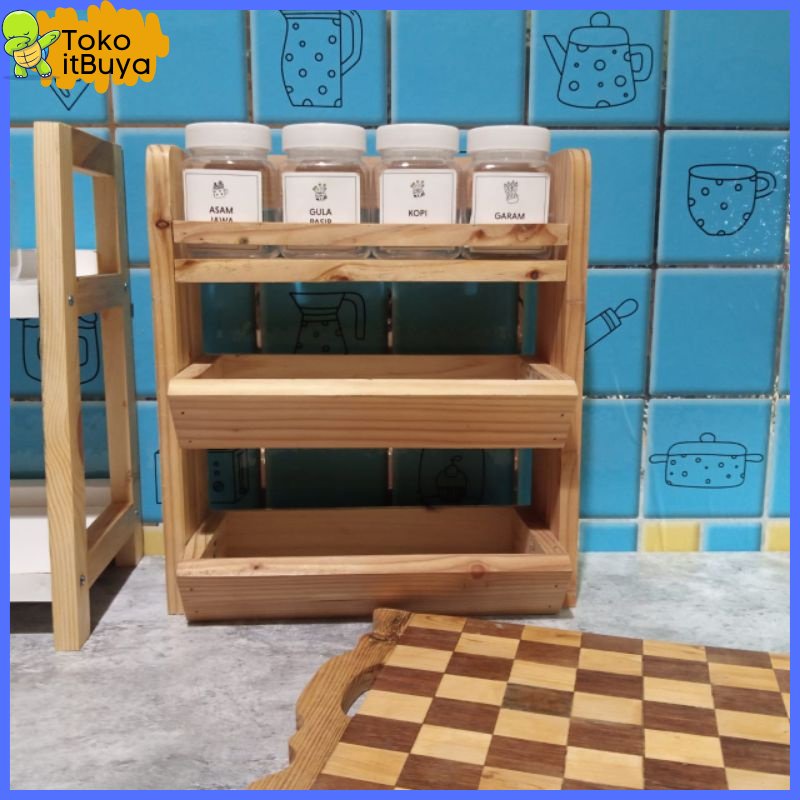 Rak bumbu Toples Kayu Kombinasi 3 susun