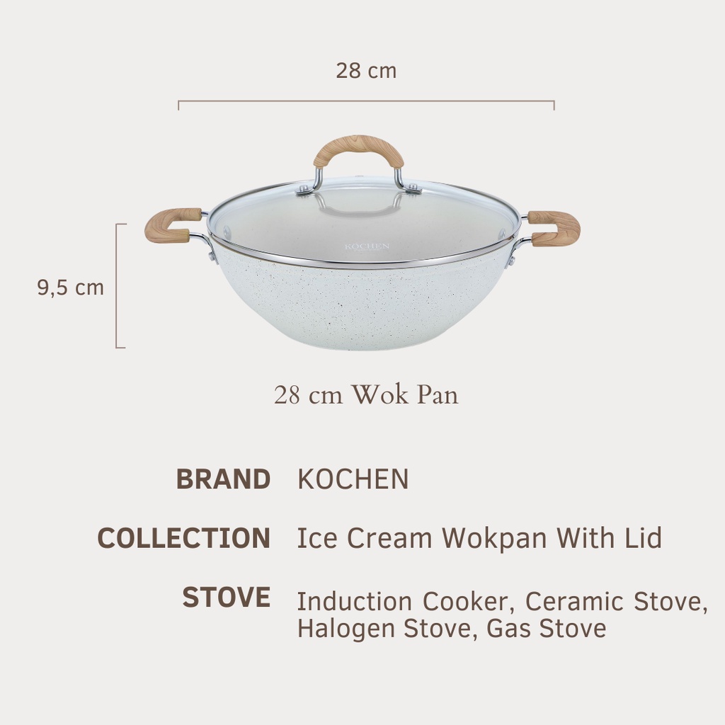 KOCHEN Wajan Penggorengan Wokpan 28cm Granit Free Tutup Anti Lengket Non-Stick