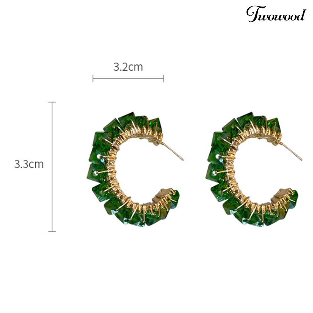 1 Pasang Anting Hoop Bentuk C Geometris Aksen Kristal Zamrud Imitasi Warna Hijau Untuk Hadiah   Anting Bentuk Lingkaran Untuk Wanita