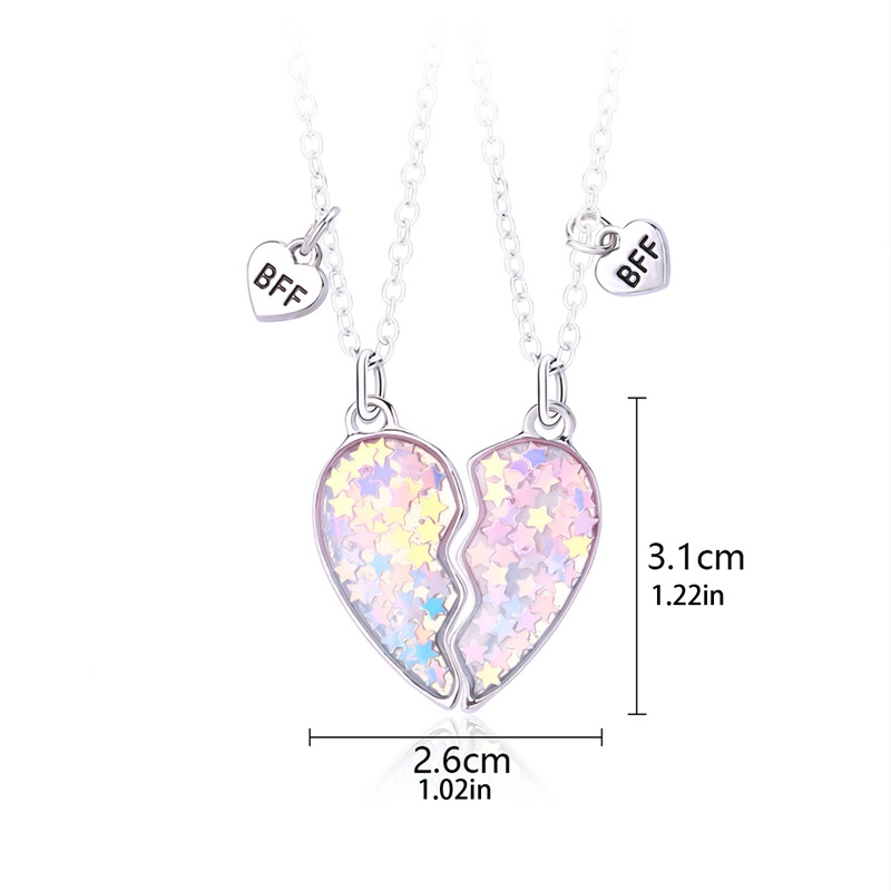 Fancyqube 2pcs / Set Kalung Rantai Liontin Bentuk Hati Dan Bintang Aksen Payet Untuk Teman