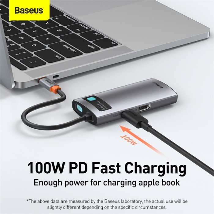 Baseus Original Metal Gleam 4 in 1 HUB Type C to 4K HDMI USB 3.0 100W Docking Station Multifunctional Tipe C Fast Charging Adapter Adaptor Ori