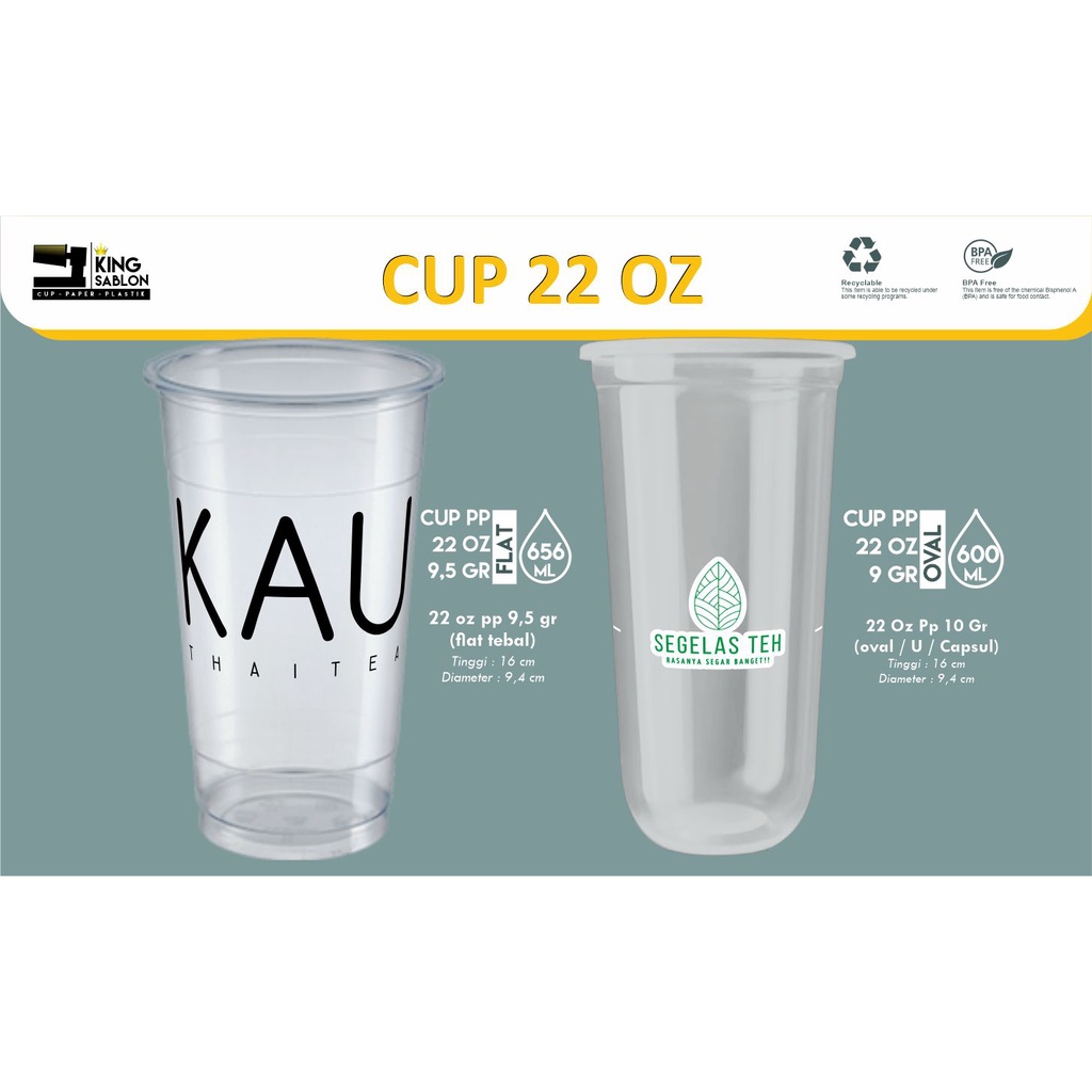 Sablon gelas Cup oval slim 18oz 22oz sablon cup 1 warna