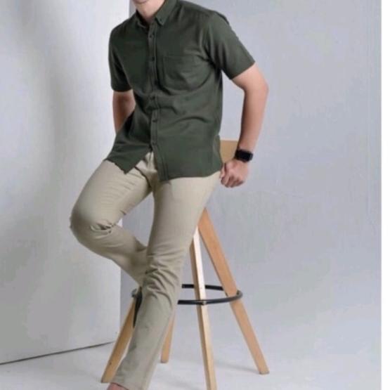 kemeja polos pria lengan pendek baju kemeja polos kemeja putih pria - Abu-abu, L