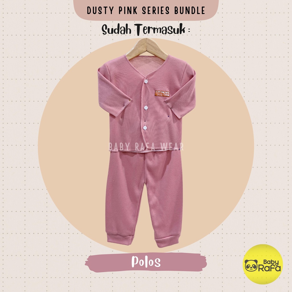 Serian Dusty - 3 Stel Setelan Baju Bayi Tangan Panjang Celana Panjang Bayi Baru Lahir PINK DUSTY SERIES SNI Bolo - Bolo