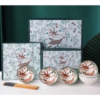 Jual Japanese Tribal Ceramic Bowl Gift Set / Mangkuk Bohemian Set Limited - Isi 2 Mangkuk Rusa Berku