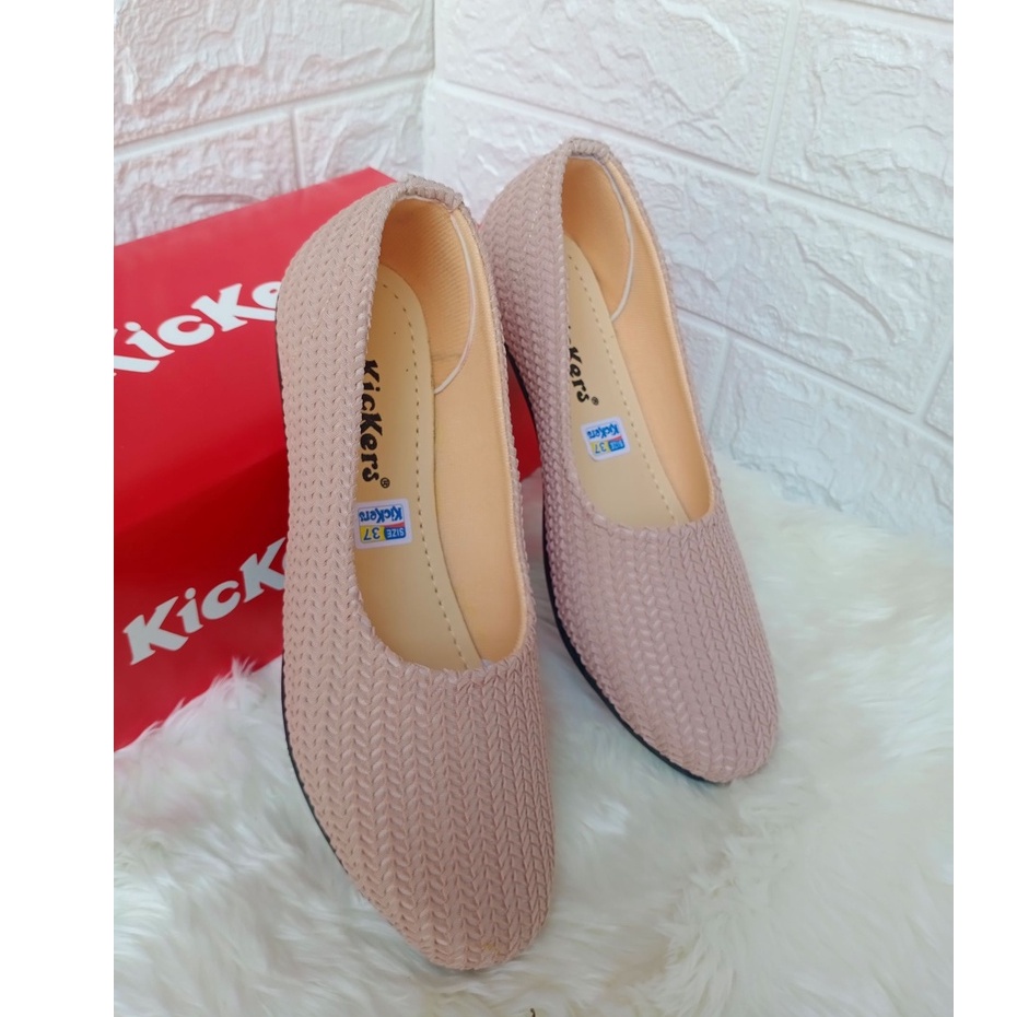 Sepatu Kickers Flatshoes Wanita Bahan Rajut Impor