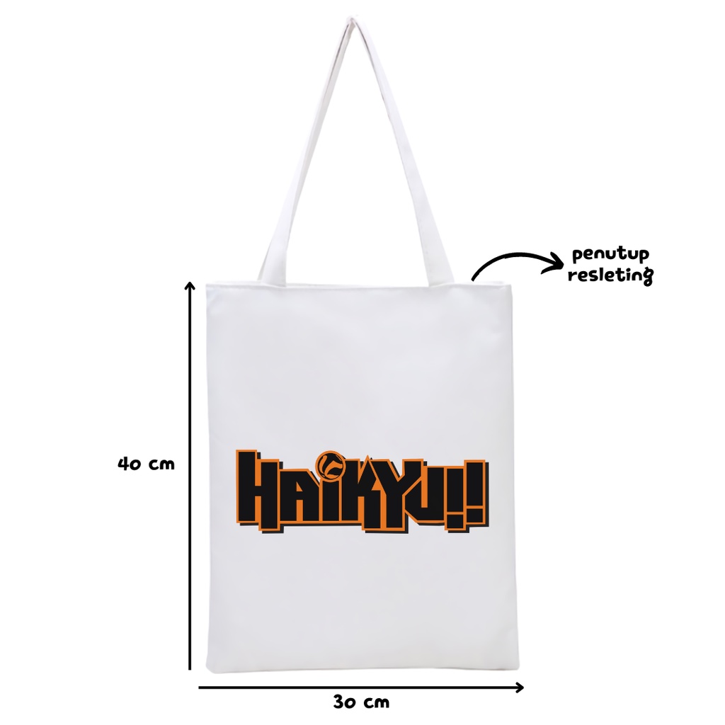 NEW Bisa Custom TOTEBAG Resleting Printing haikyu! Haikyuu anime manga jepang viral kekinian tas tote bag kuliah kampus sekolah || Kiiyoomii ||