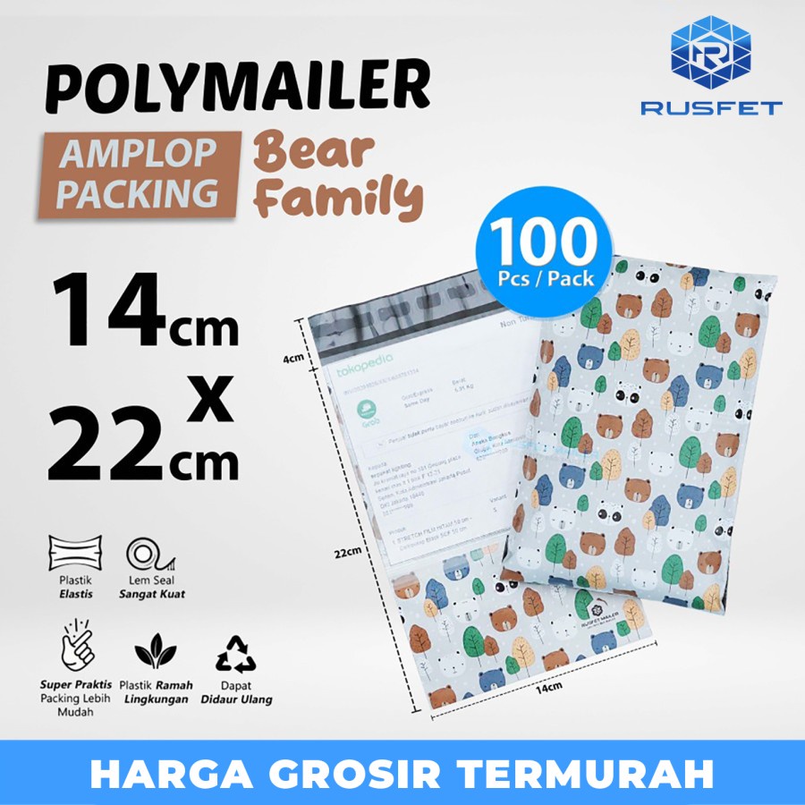 

Amplop Plastik Packing Polymailer 14x22cm Bear Family Polimailer Cute