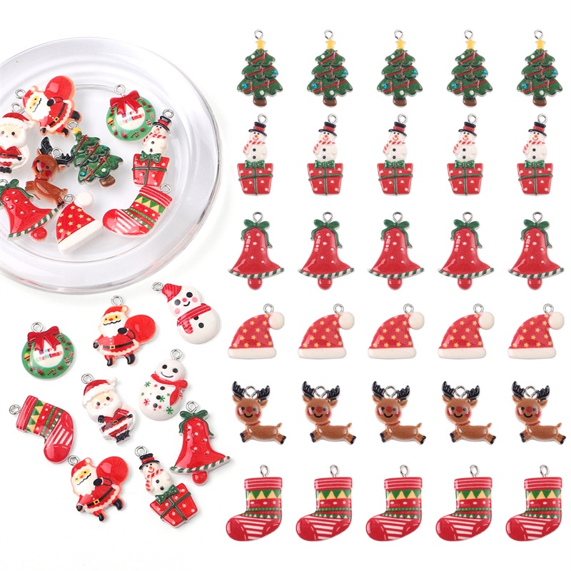 6-10 Pcs Liontin Bentuk Rusa Snowman Santa Bell Bahan Resin Untuk Membuat Perhiasan Gelang Kalung