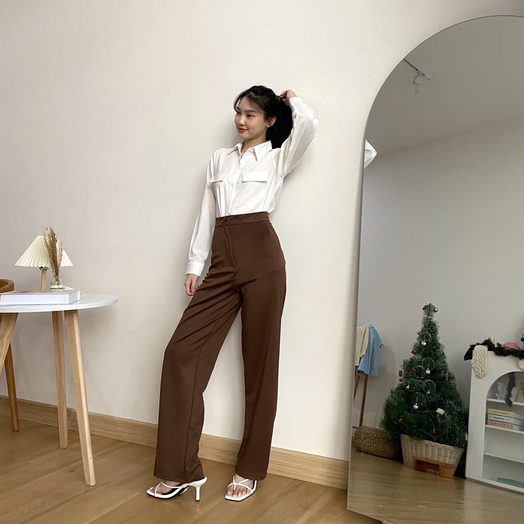 Irene Long Pants - Scuba Pants - Celana High Waist - Celana Panjang Kantor Wanita - Celana Korea Wanita - Celana Formal / Casual - Petite Friendly