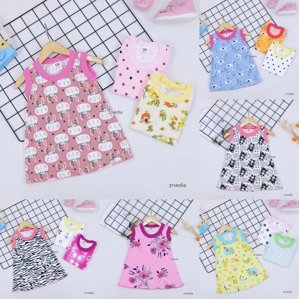 (BISA PILIH MOTIF) Daster Yukensi uk Bayi 0-12 Bulan / Tidur Adem Bahan Kaos Edo Baju Anak Perempuan Kiosbalitaaprillia