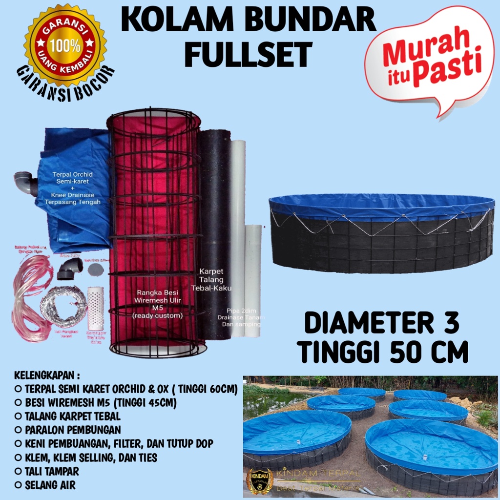 TERPAL KOLAM BUNDAR FULLSET D3 x T0,5 SEMI KARET ORCHID | D3 x T50CM TINGGAL PASANG LENGKAP