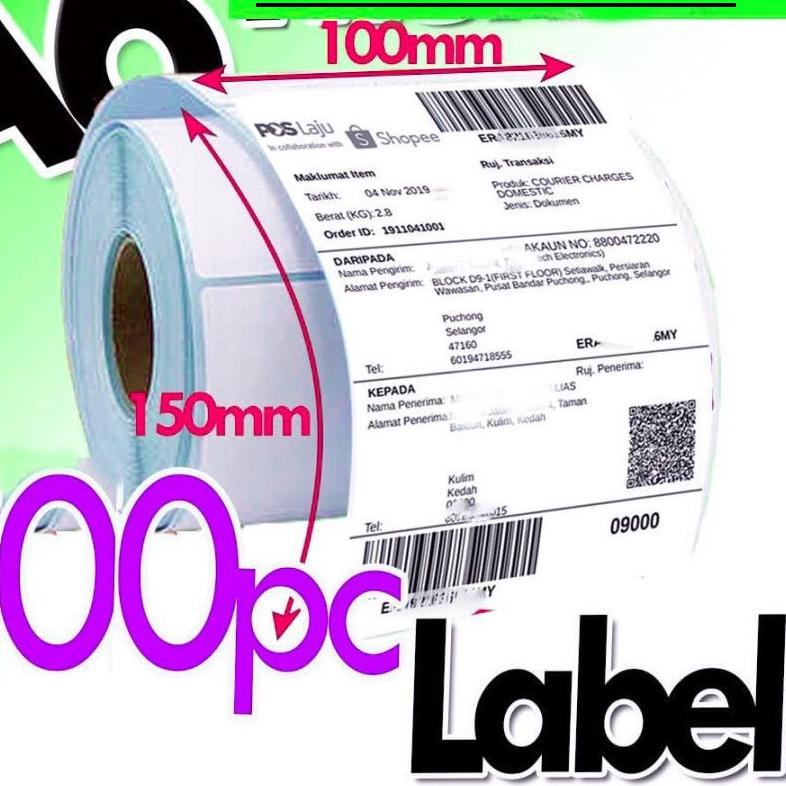 

Special VQ - Kertas Label Bare 100 x 150 Kertas Stiker Thermal 100x150mm isi 300 pcs ~