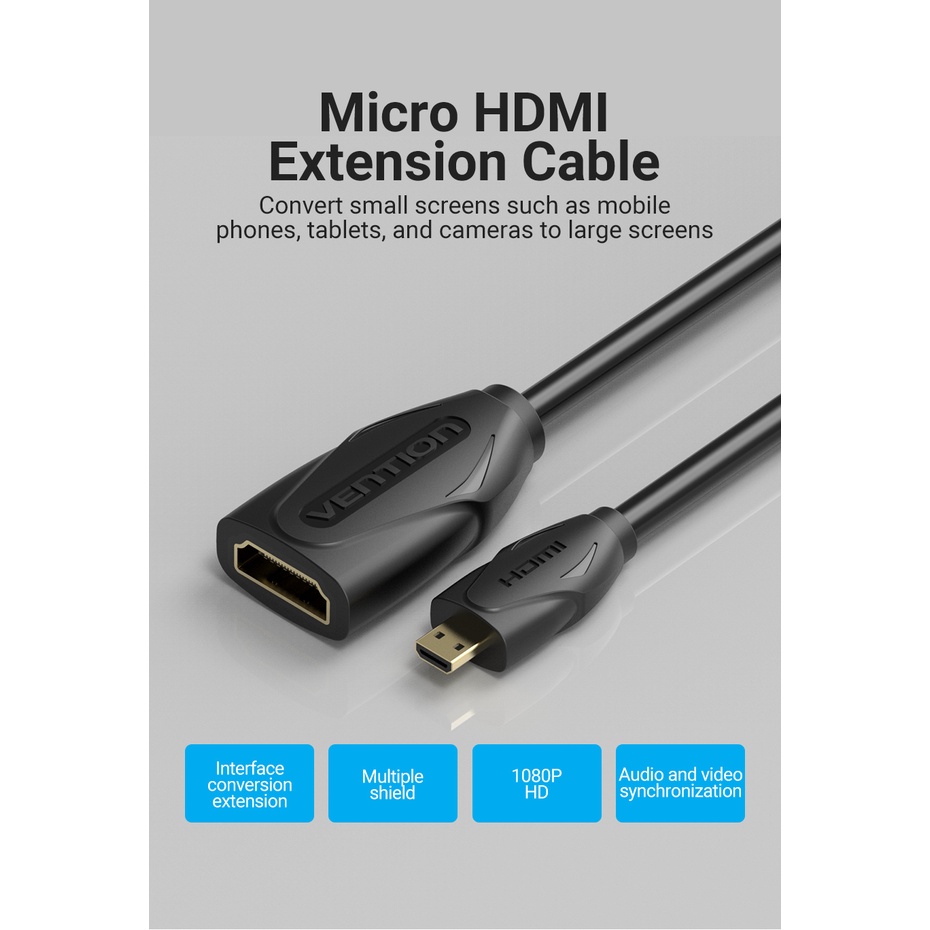 (Bisa Cod) Vention Kabel Micro HDMI Male to HDMI Standard Female 1080p 60Hz ABB