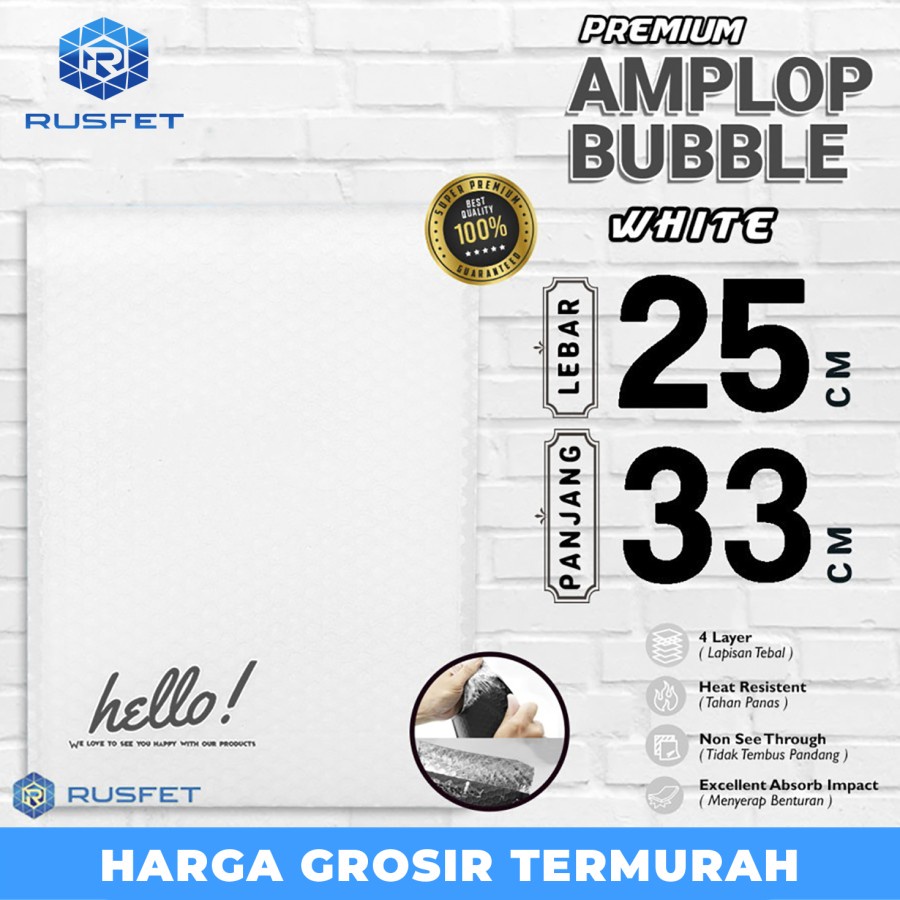 

AMPLOP BUBBLE MAILER WHITE 25x33cm RUFSET ENVELOPE WRAP PREMIUM