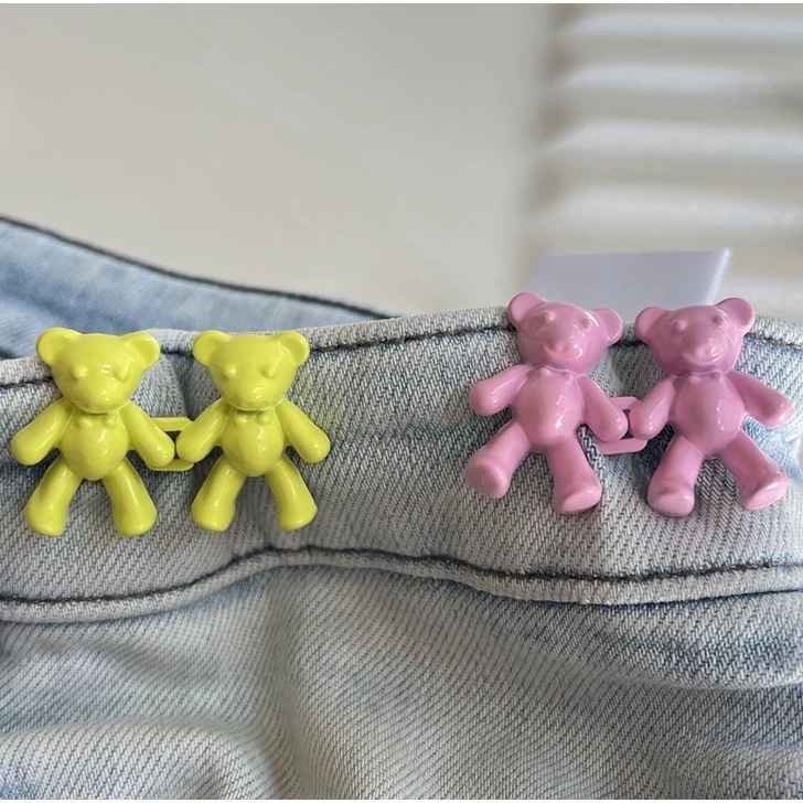 2pcs Kancing Metal Bentuk Beruang Dapat Dilepas Reusable Untuk Celana Jeans