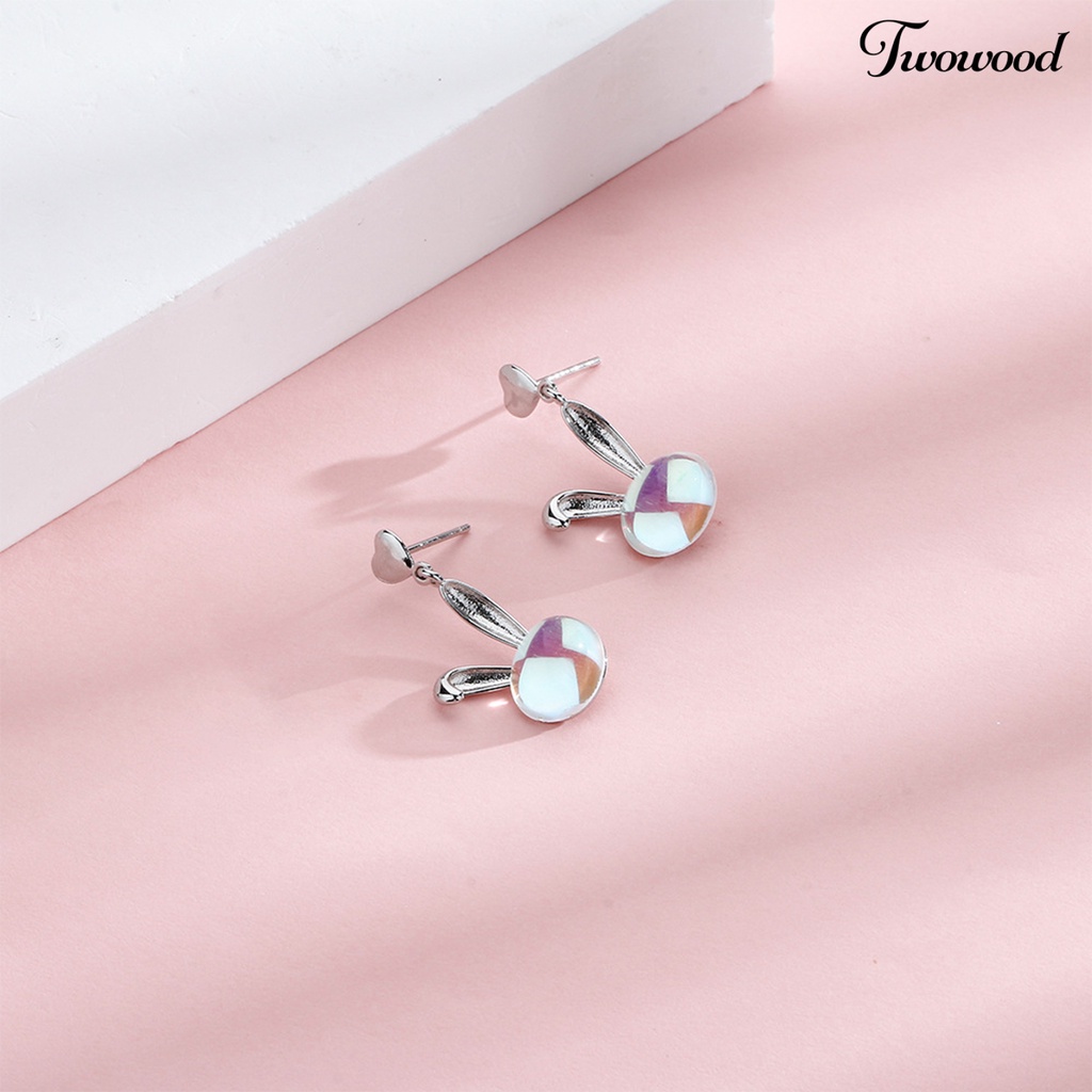 1 Pc Anting Stud Desain Kepala Kelinci Hati Batu Bulan Palsu Bahan Tembaga Anti Karat