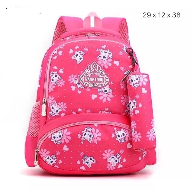 Tas ransel anak perempuan 2in1 Wapindou tas sekolah anak TK SD Paud wapindou tas motif kucing tas ransel 2in1