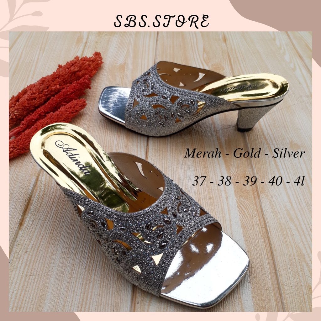 Sendal Wanita Pesta Motif Payet-05 Hak 5cm/Sandal Wanita Kekinian Wedges Hak tahu Selop Kokop Pesta Higheels Terbaru