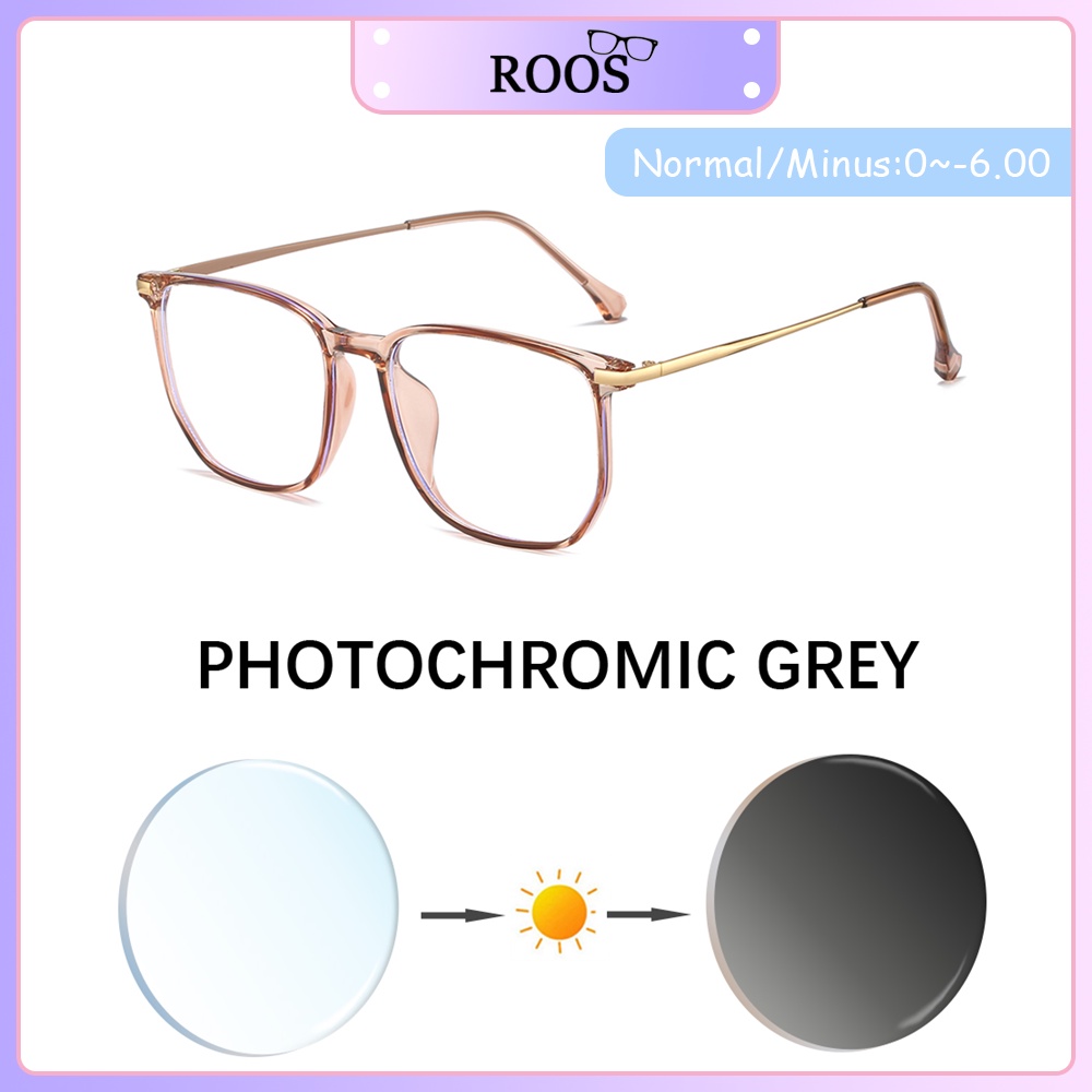 Photocromic Minus Kacamata Fashion Retro Style Kotak Besar Frame Kaca Mata Optik -1/-1.5/-2/-2.5/-3/